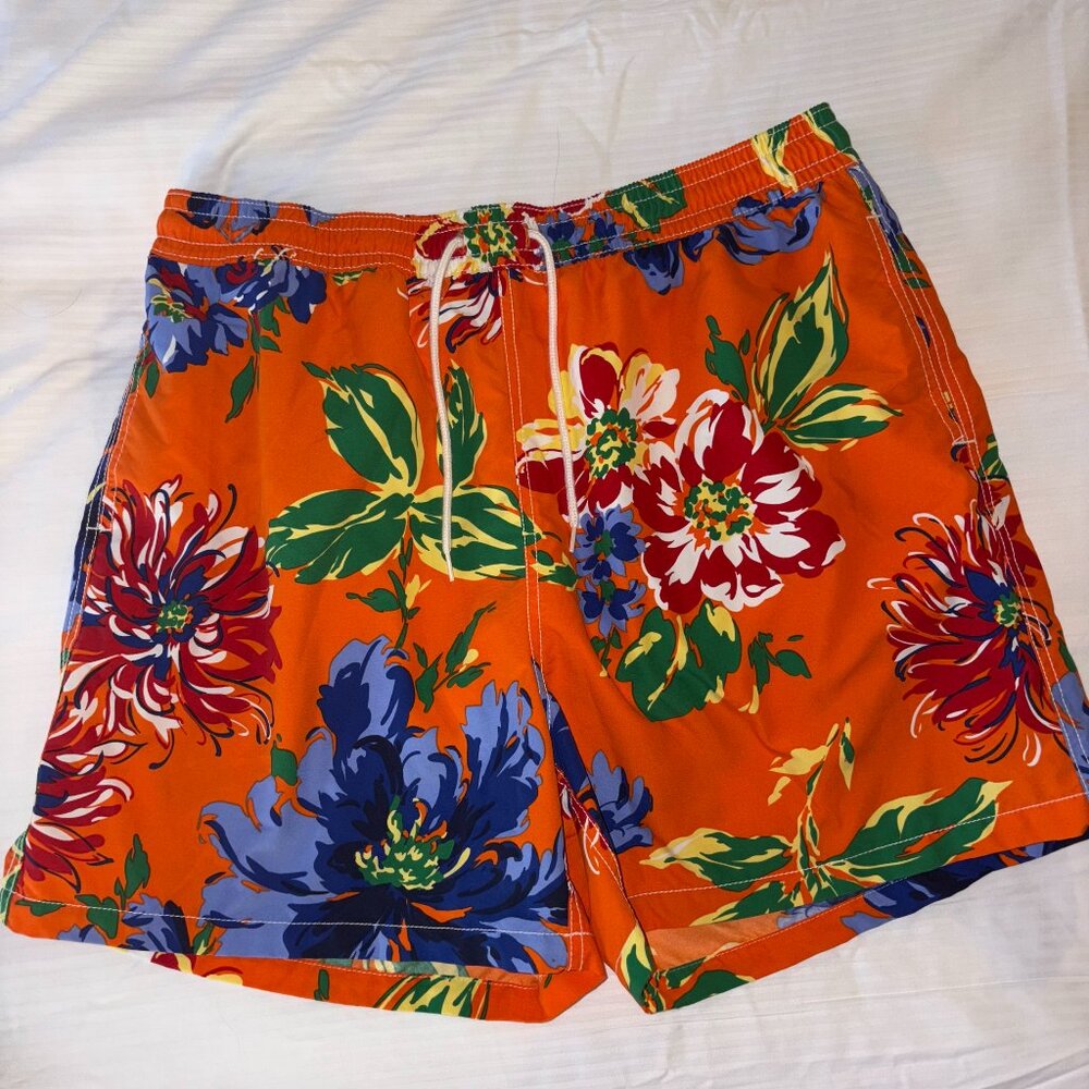 American Living Men's Swim Trunks Sz XL 35" Orange Hawaiian